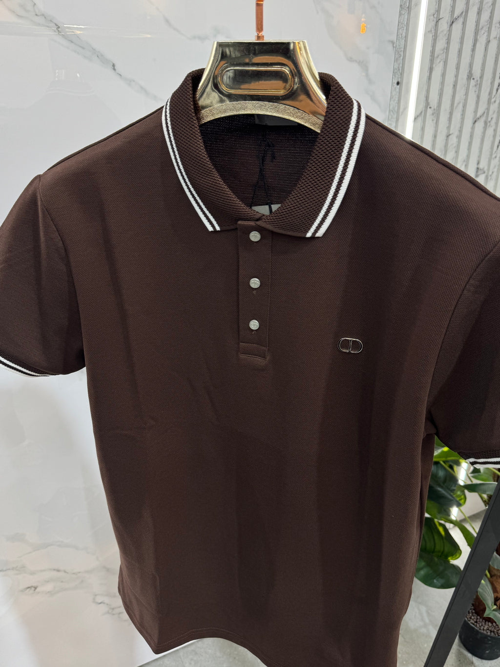 DIOR Tipped Collar CD Embroidered Short-Sleeve Polo Shirt – Brown - NEW1968