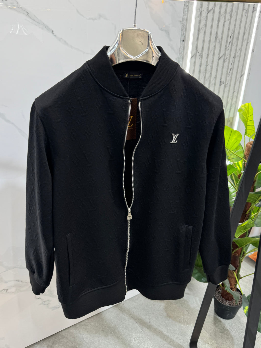 LOUIS VUITTON Monogram Embossed Zip-Up Bomber Jacket – Black - NEW1964