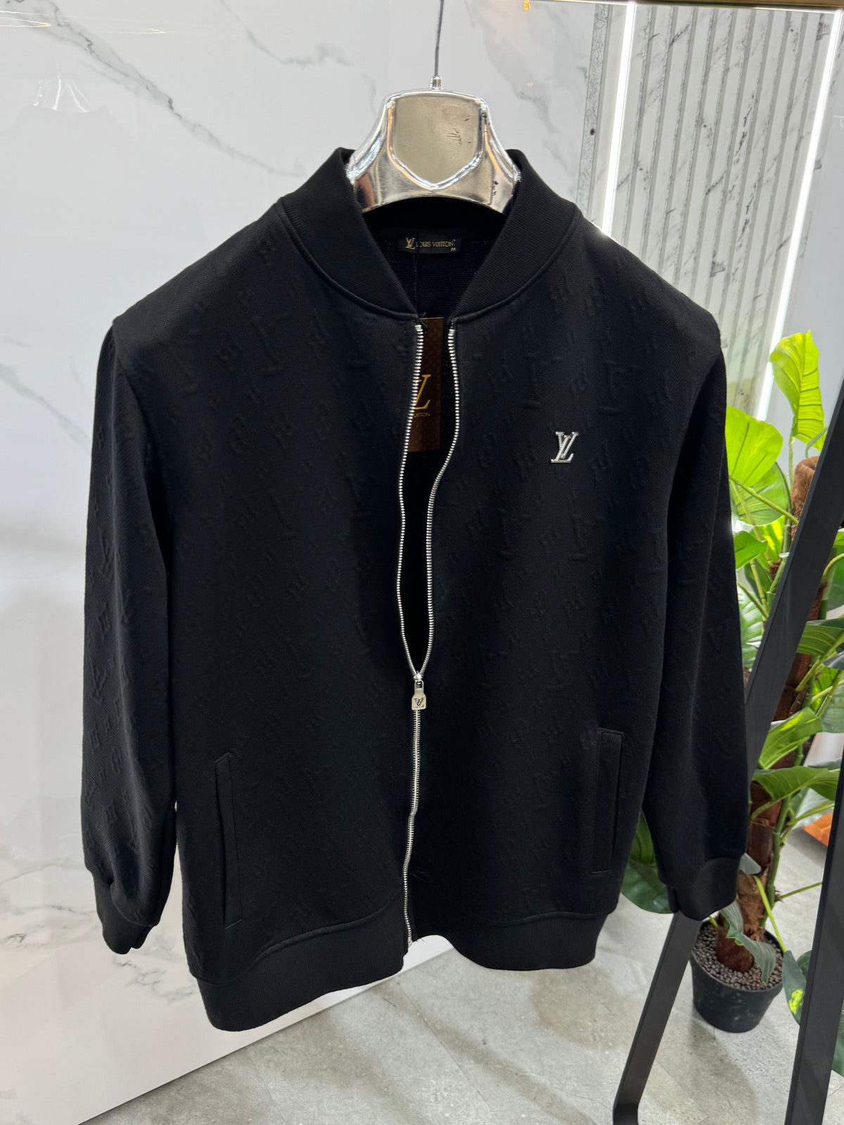 LOUIS VUITTON Monogram Embossed Zip-Up Bomber Jacket – Black - NEW1964