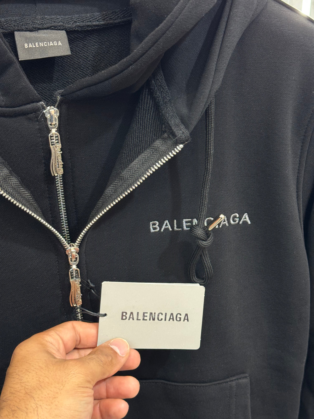 BALENCIAGA Political Campaign Double-Layered Zip-Up Hoodie – Black - NEW1937
