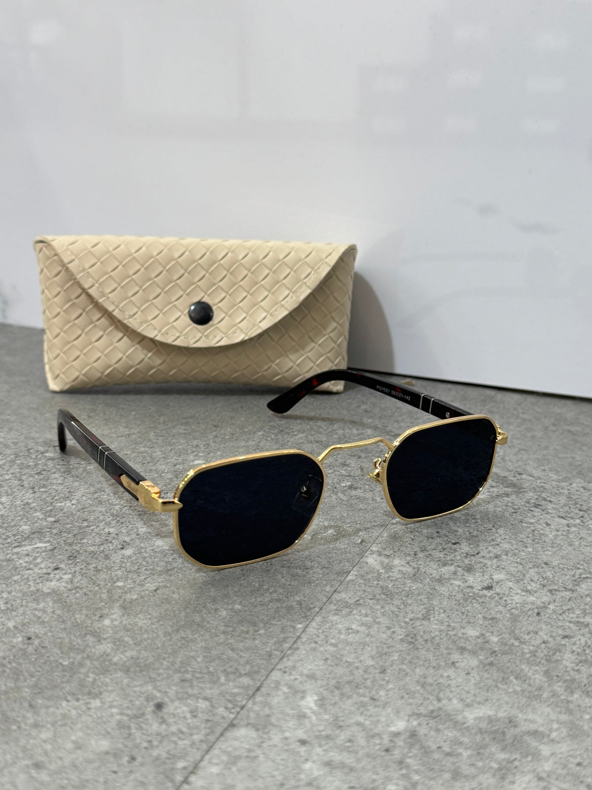 PERSOL Hexagonal Metal Frame Sunglasses – Gold / Tortoise (Dark Lenses) - NEW1906