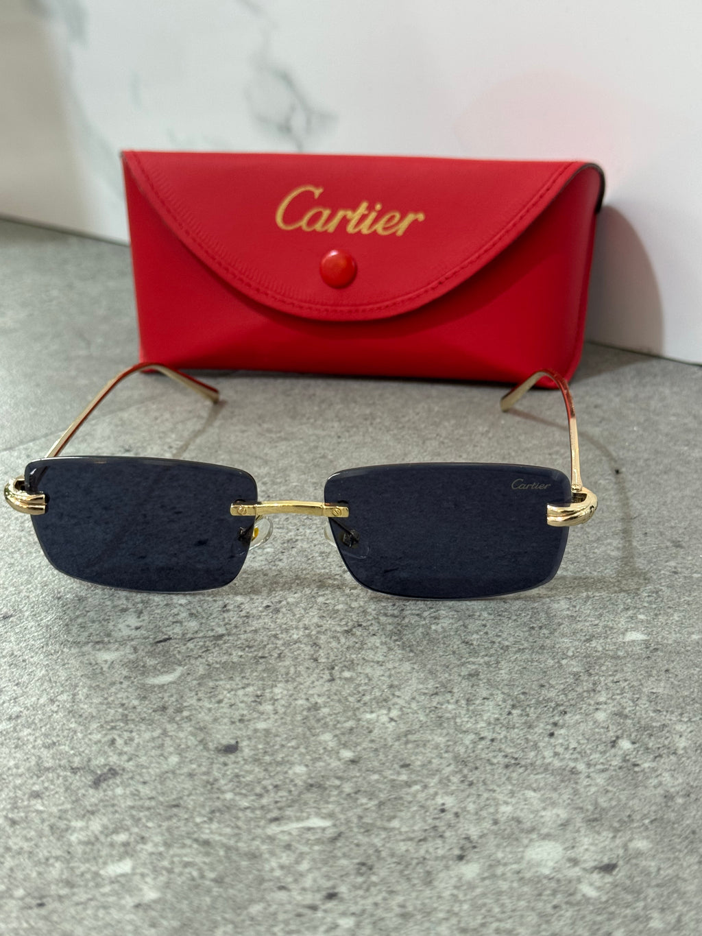 CARTIER C Décor Rimless Sunglasses – Gold / Dark Navy - NEW1905
