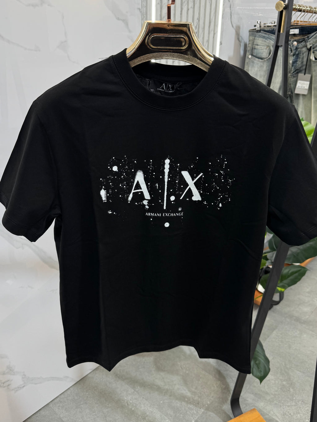 ARMANI EXCHANGE Paint Splatter Logo T-Shirt – Black - NEW1875