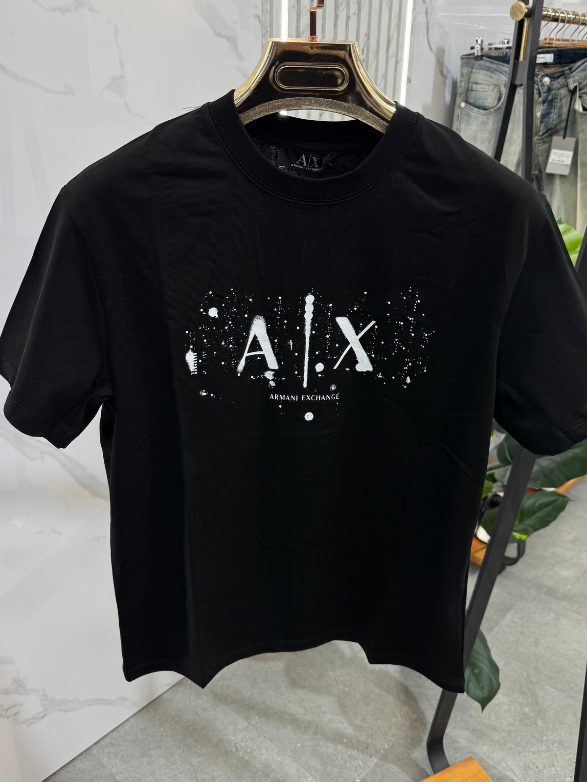 ARMANI EXCHANGE Paint Splatter Logo T-Shirt – Black - NEW1875