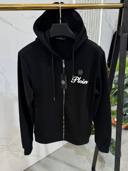 PHILIPP PLEIN Script Logo Hexagon Zipped Hoodie – Black - NEW1980