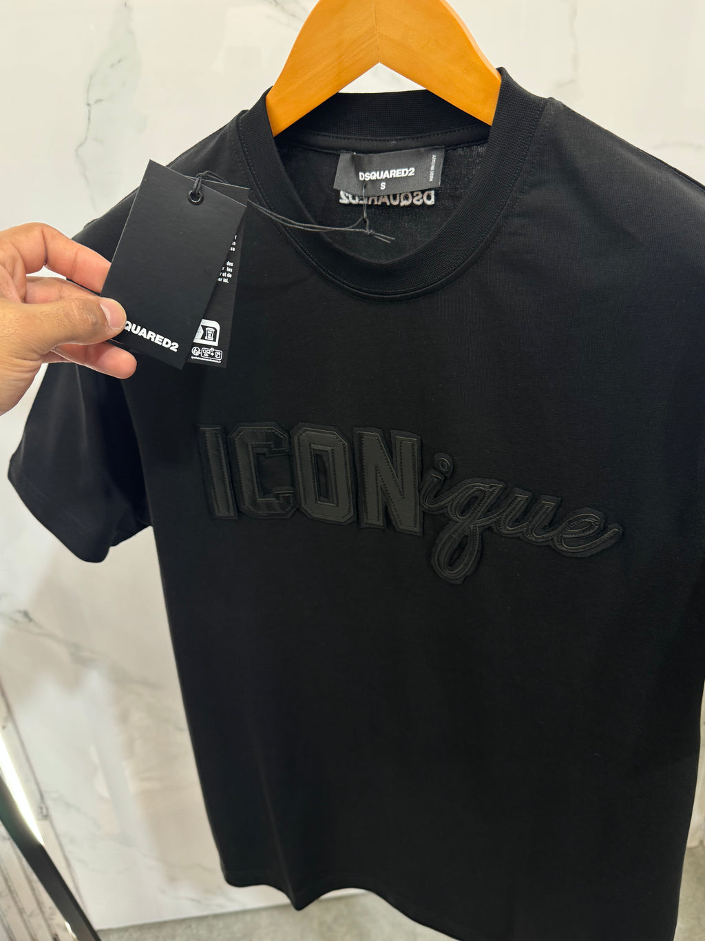 Premium Embossed "ICONique" Crewneck T-Shirt – Black - NEW1916