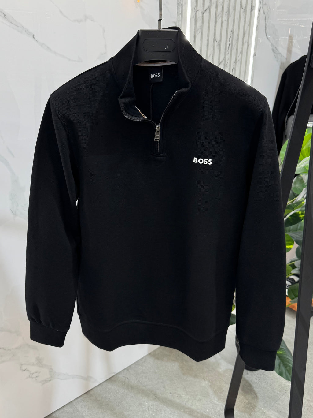 HUGO BOSS Half-Zip Fleece Sweatshirt – Black - NEW1979