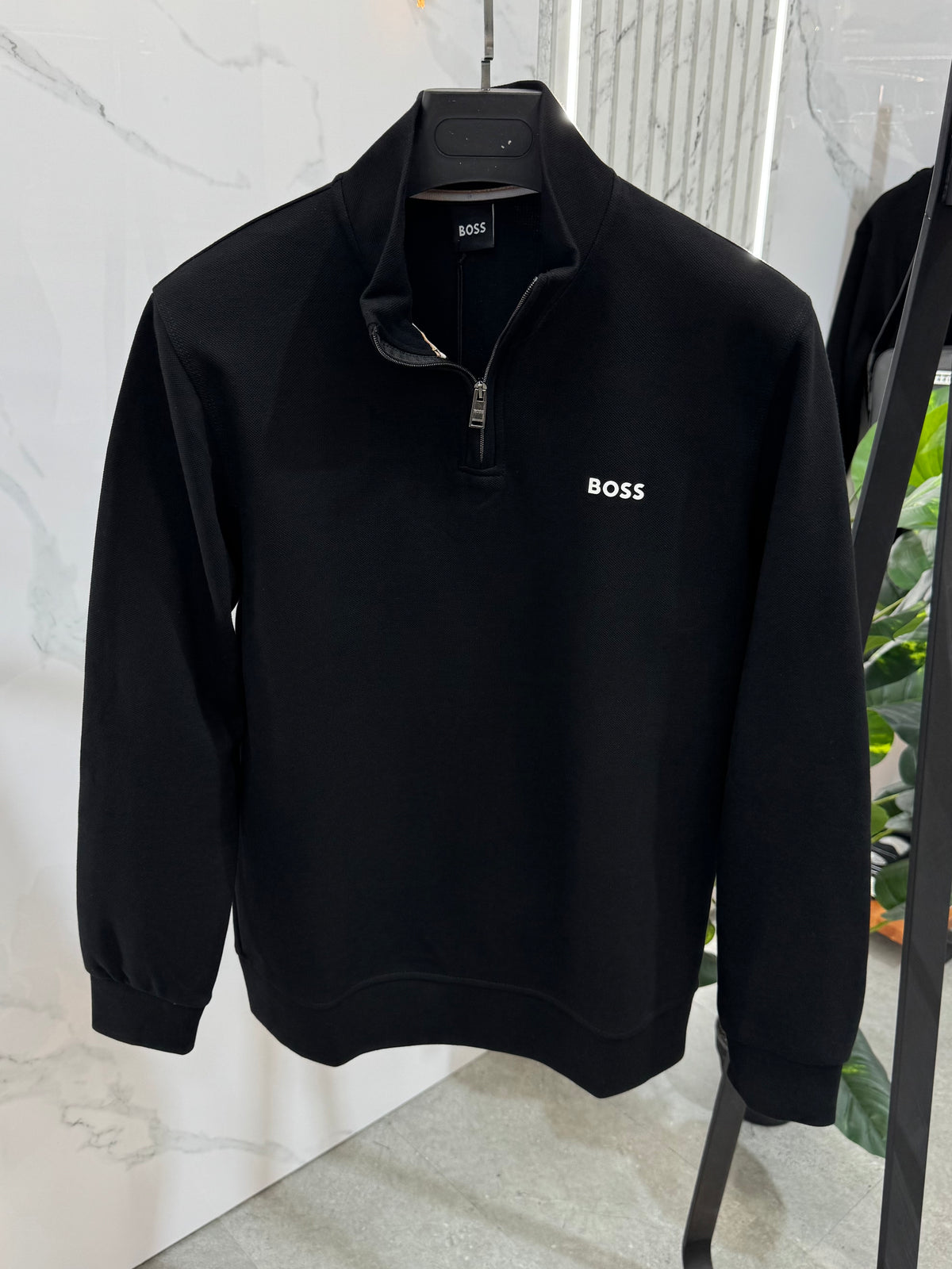 HUGO BOSS Half-Zip Fleece Sweatshirt – Black - NEW1979