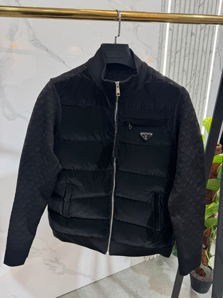 PRADA Triangle Jacquard Padded Hybrid Jacket – Black - NEW1972