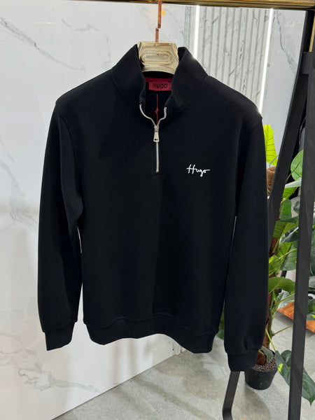 HUGO BOSS Handwritten Logo Half-Zip Sweatshirt – Black - NEW1947