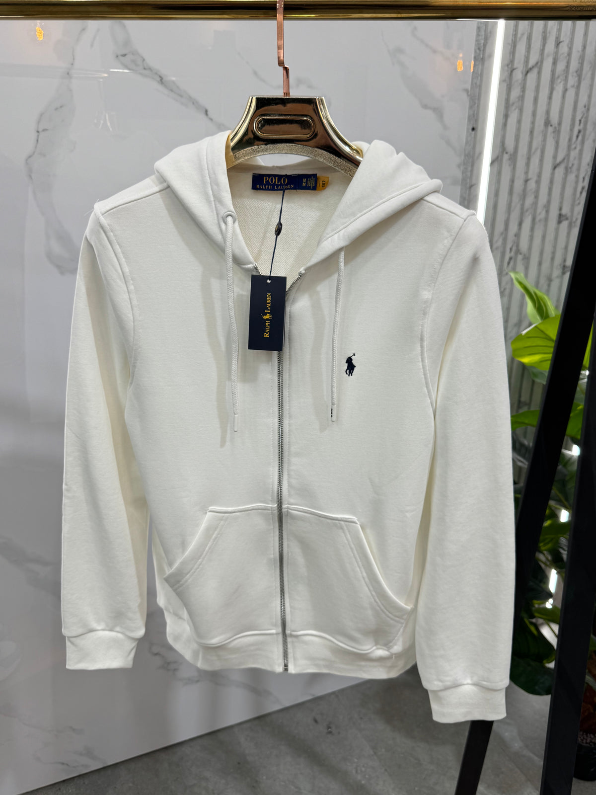 POLO RALPH LAUREN Full-Zip Hoodie – White / Black Logo - NEW1820
