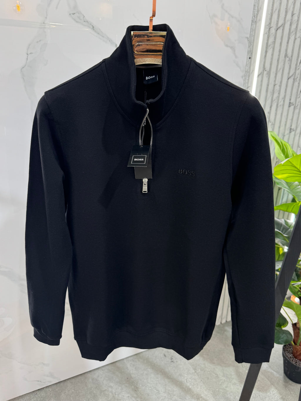 BOSS Half-Zip Sweatshirt – Black / Tone-on-Tone Logo - NEW1812