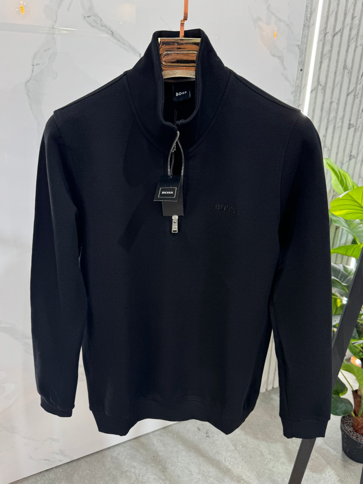 BOSS Half-Zip Sweatshirt – Black / Tone-on-Tone Logo - NEW1812