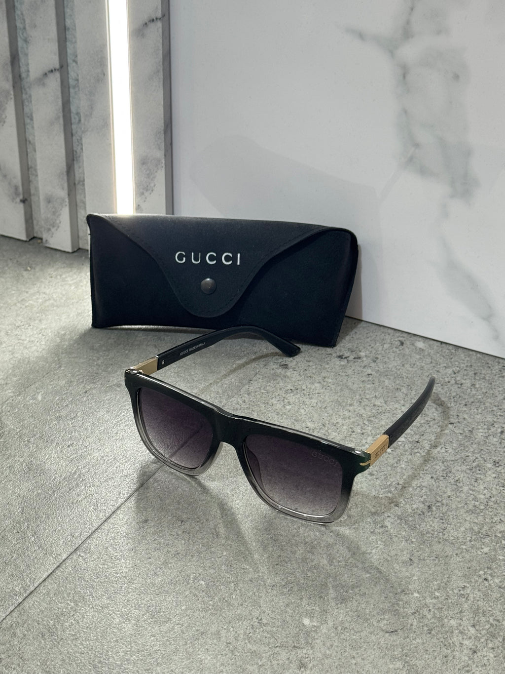 GUCCI Gradient Square Sunglasses – Black/Grey Translucent - NEW1788