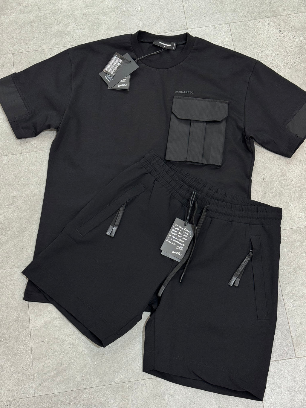 DSQUARED2 Cargo Pocket T-Shirt & Shorts Set – Black - NEW1784
