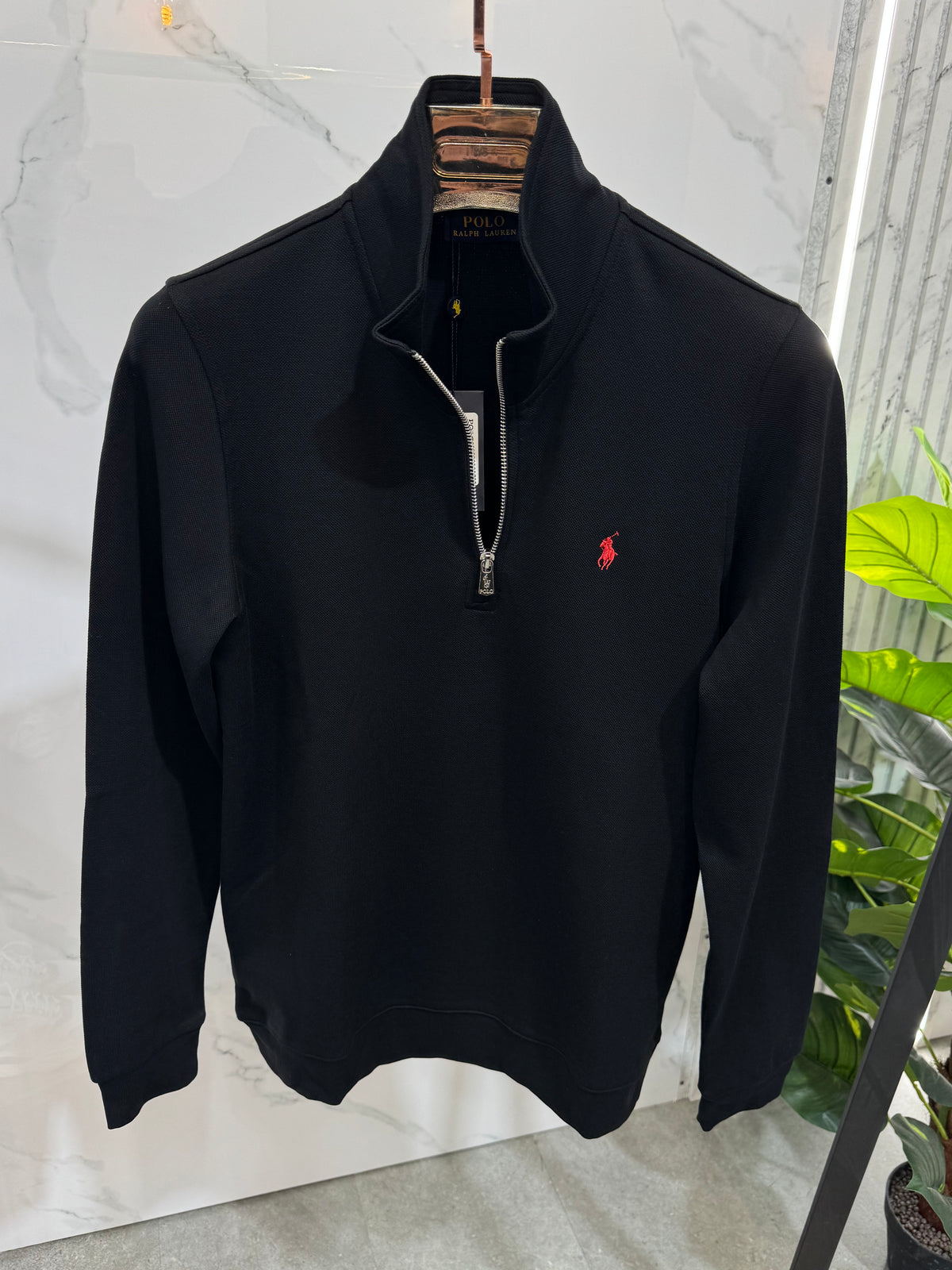 RALPH LAUREN Signature Embroidered Pony Quarter-Zip Pullover – Black - NEW1925