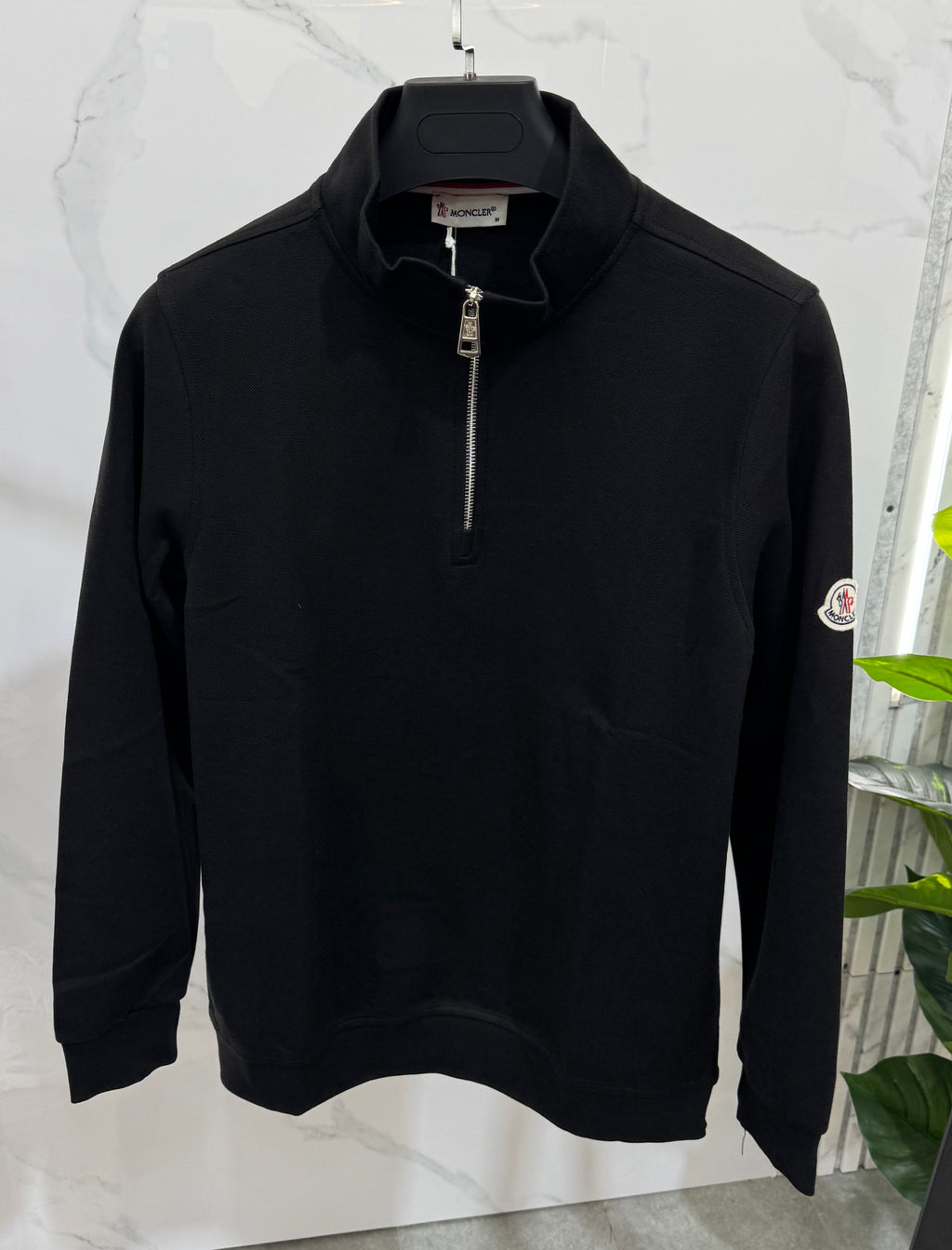 MONCLER Sleeve Logo Quarter-Zip Pullover – Black - NEW1926