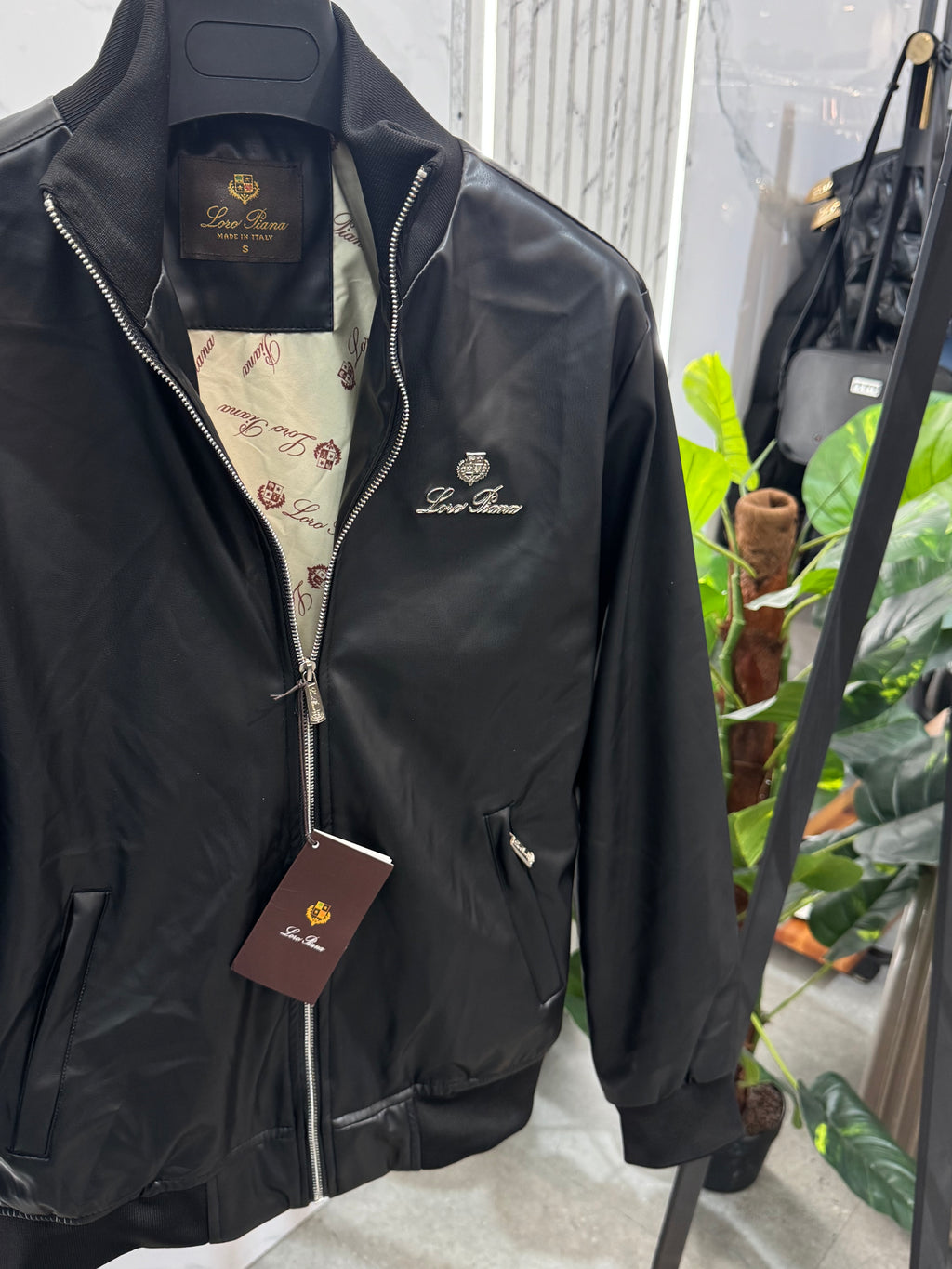 LORO PIANA Crest Zip-Up Leather-Style Jacket – Black - NEW1932