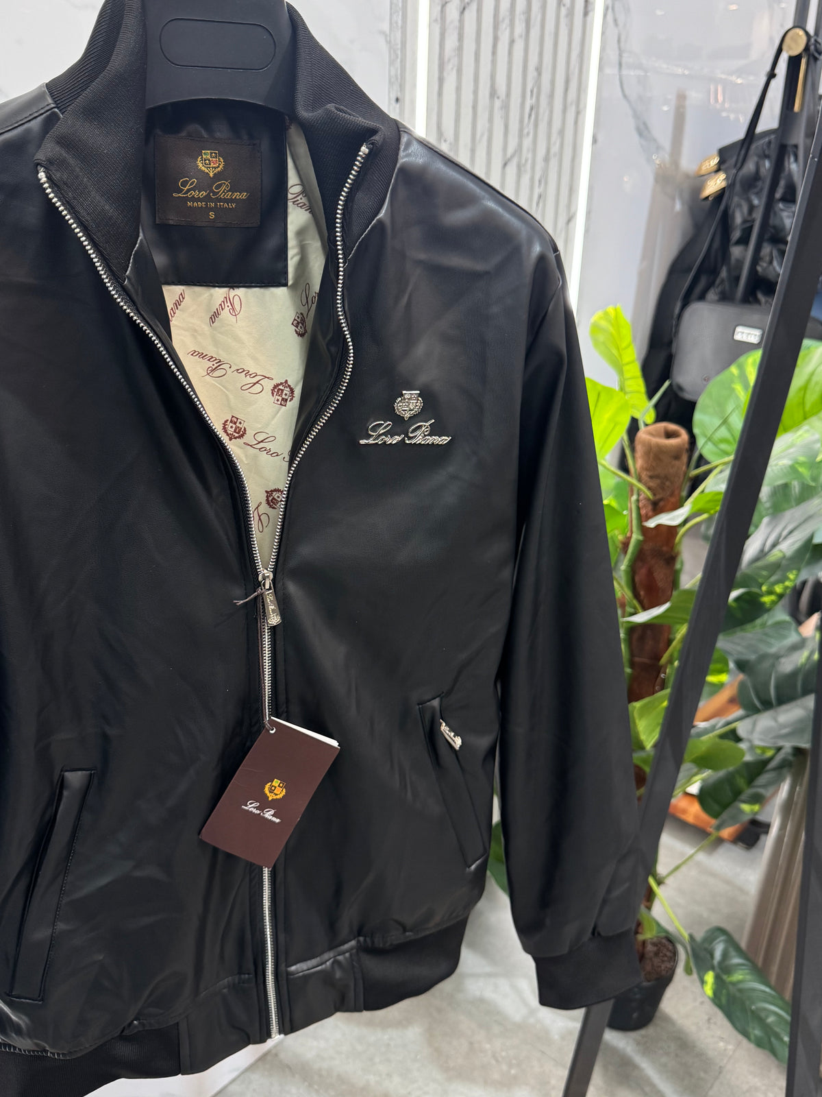 LORO PIANA Crest Zip-Up Leather-Style Jacket – Black - NEW1932