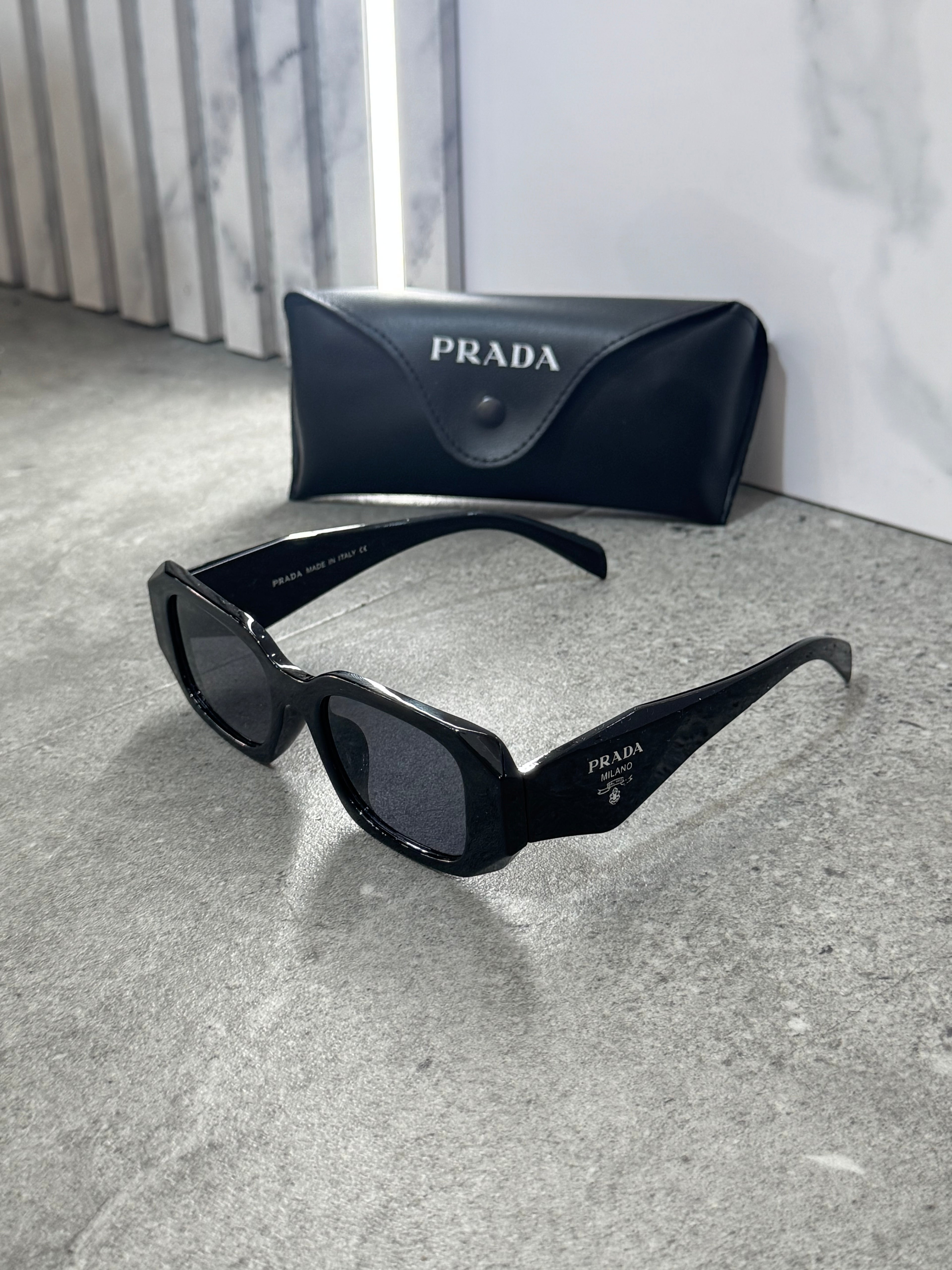 PRADA Symbole Rectangular Sunglasses – Solid Black NEW1800