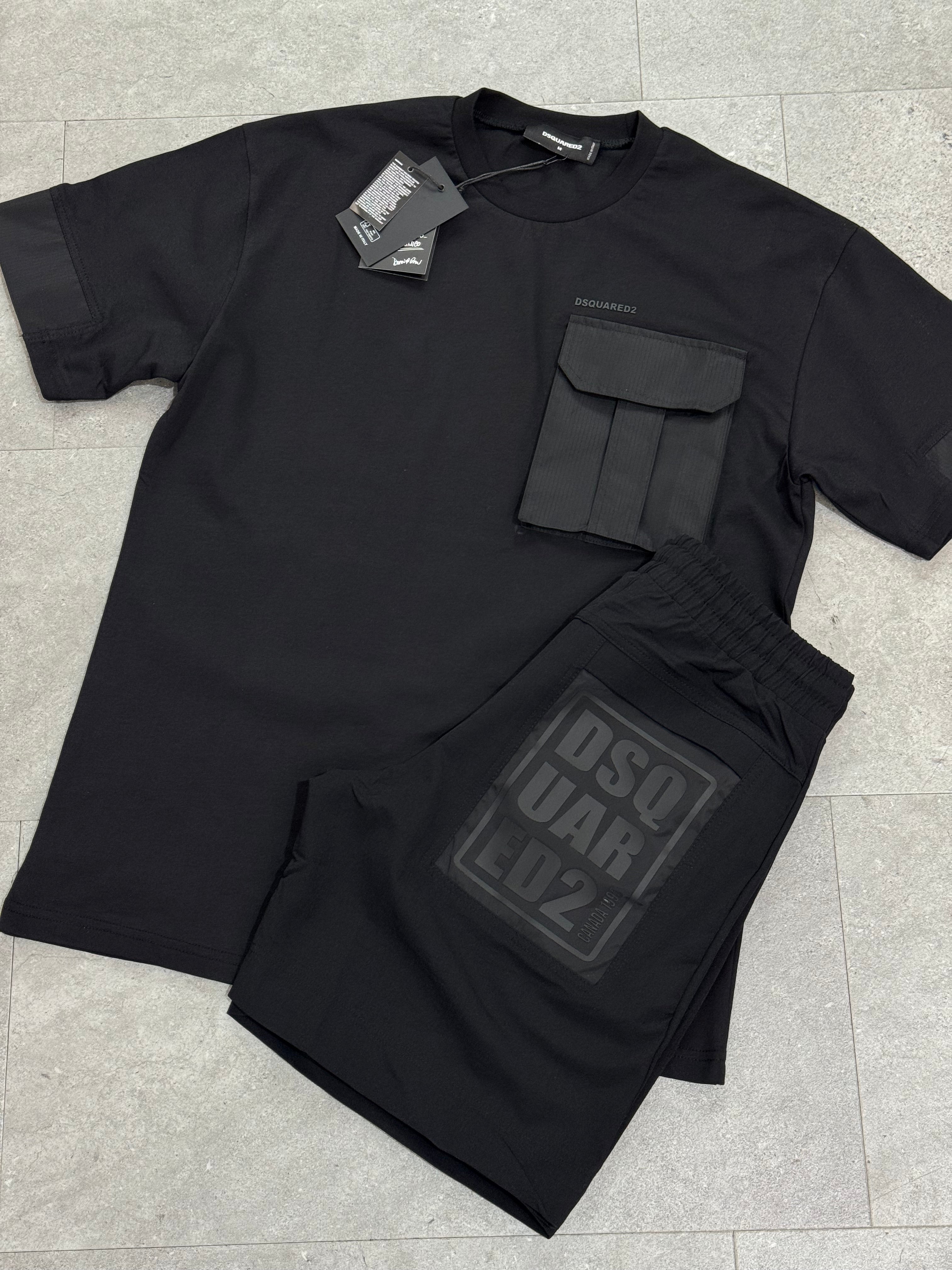 DSQUARED2 Cargo Pocket T-Shirt & Shorts Set – Black - NEW1784