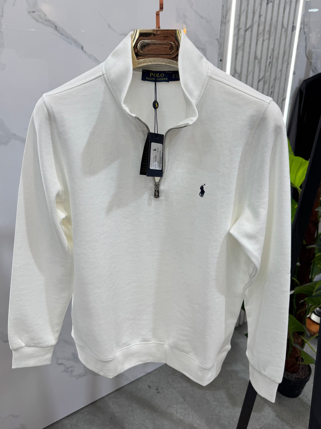 POLO RALPH LAUREN Half-Zip Sweatshirt – White / Black Logo - NEW1811
