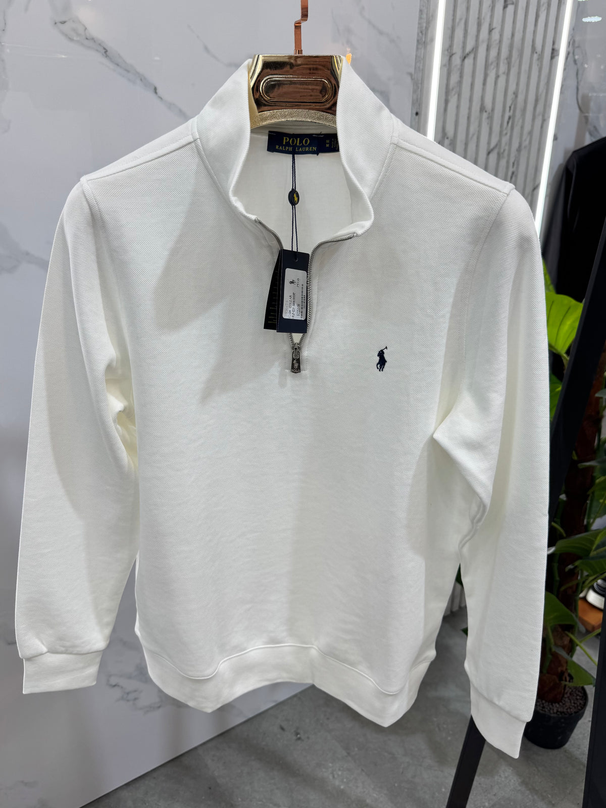 POLO RALPH LAUREN Half-Zip Sweatshirt – White / Black Logo - NEW1811
