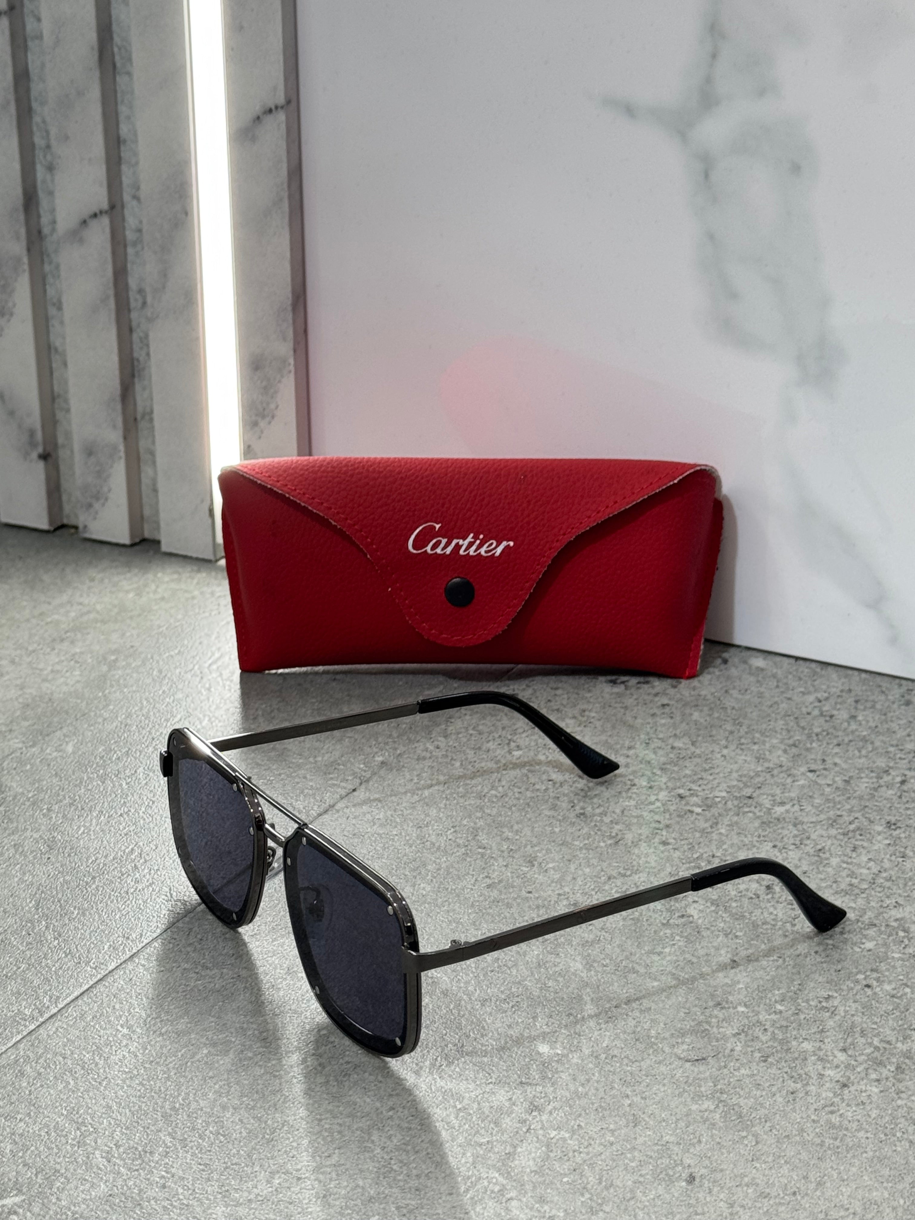 CARTIER Santos Rivet Square Sunglasses – Gunmetal / Black - NEW1790