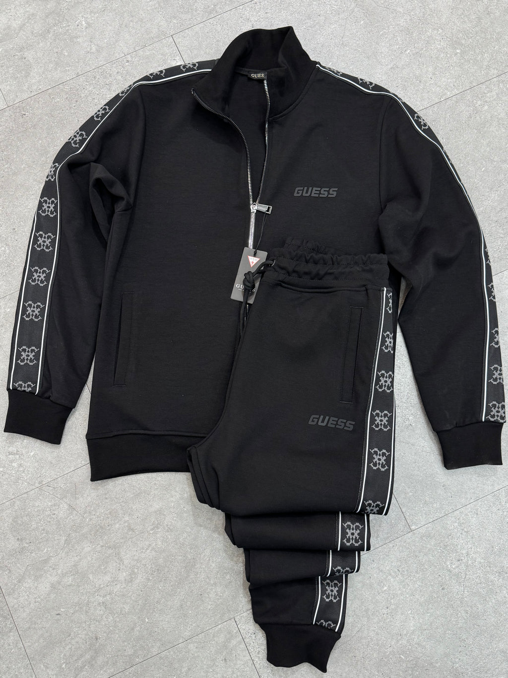 GUESS Monogram Side-Tape Tracksuit – Black - NEW1944
