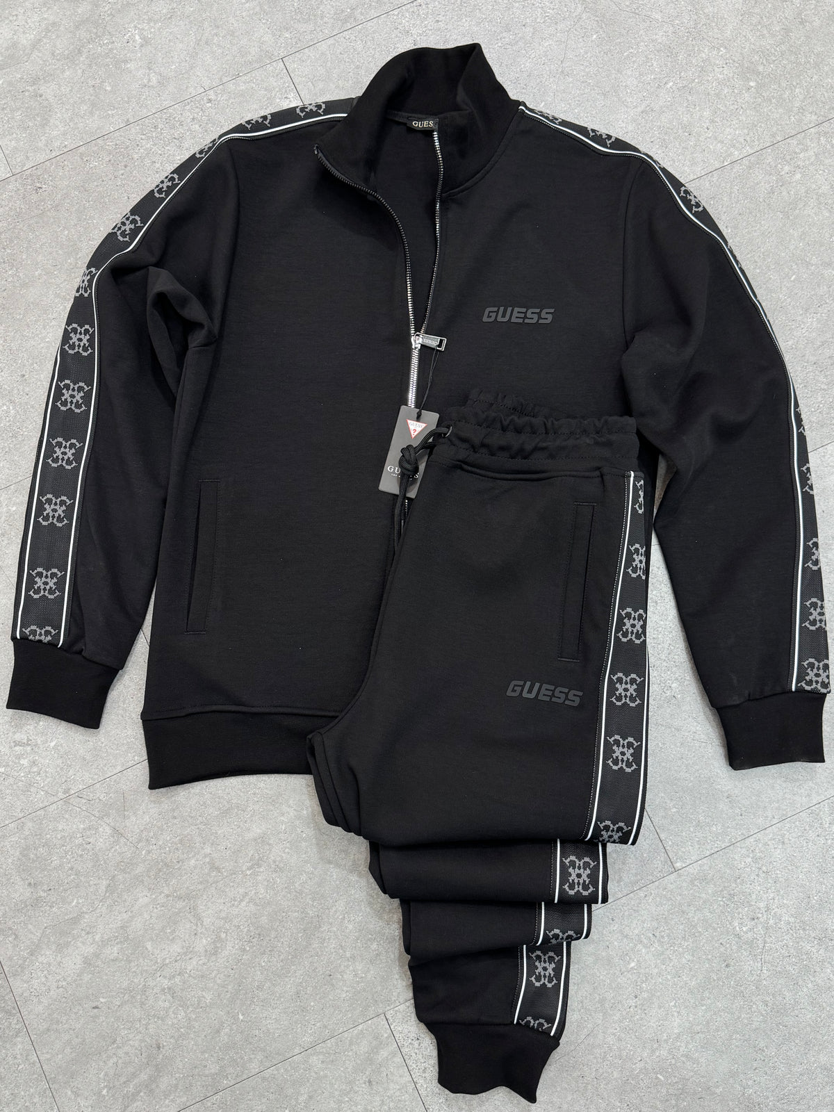 GUESS Monogram Side-Tape Tracksuit – Black - NEW1944