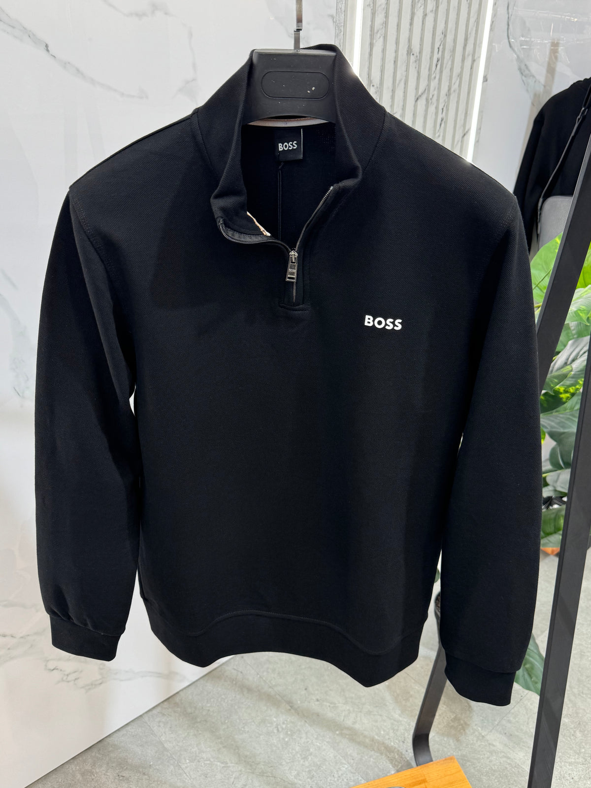 HUGO BOSS Half-Zip Fleece Sweatshirt – Black - NEW1979