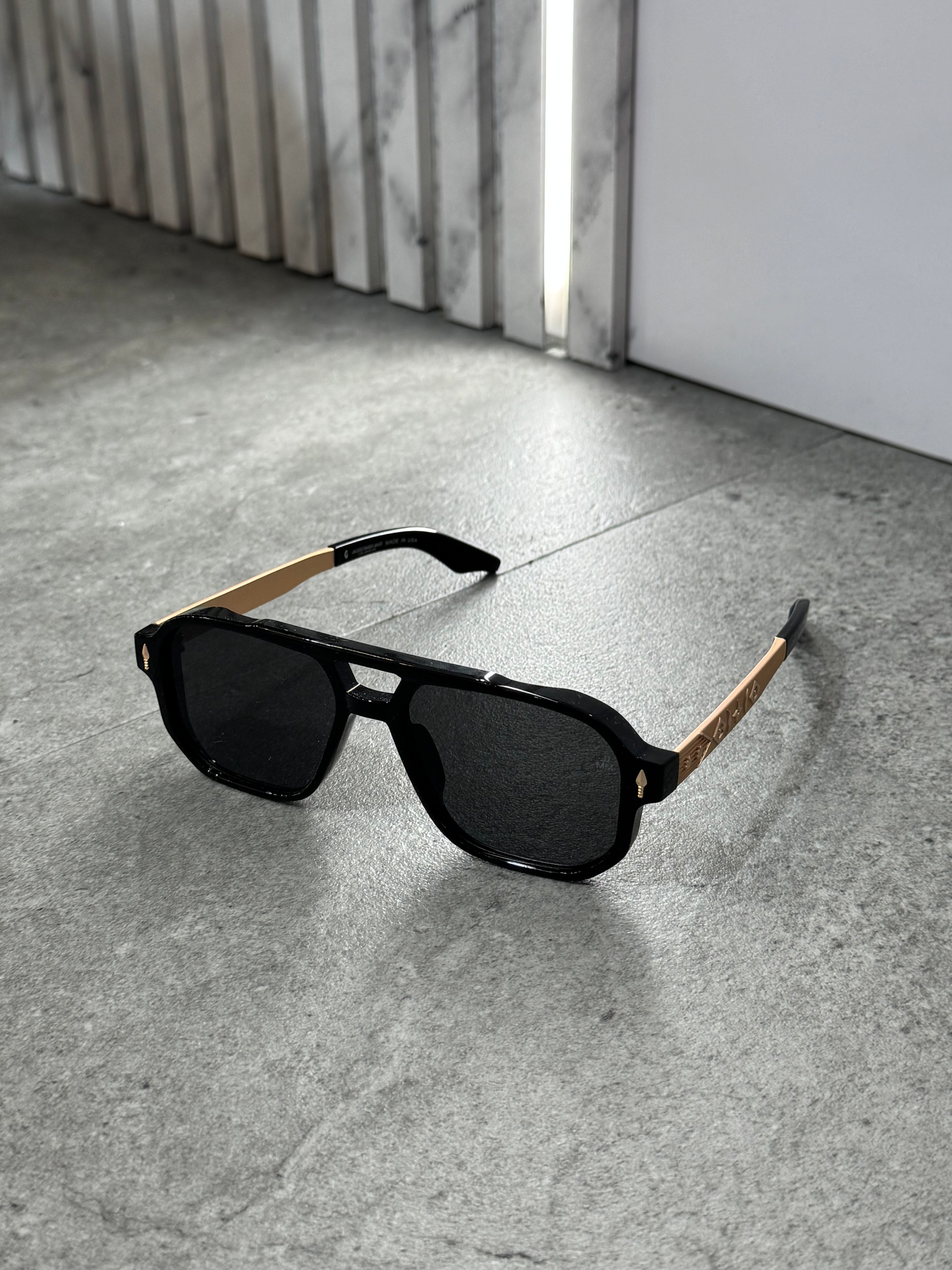 JACQUES MARIE MAGE Aviator Sunglasses – Black / Gold - NEW1792
