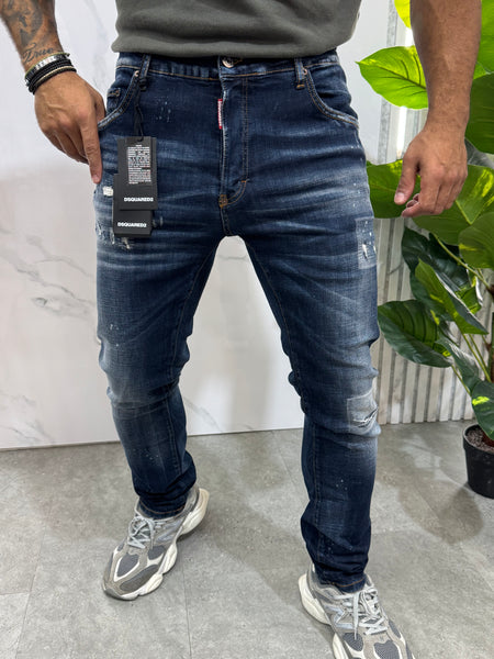 Skater Jeans Caten Logo Patch Distressed Denim – Indigo Blue Wash - NEW1993