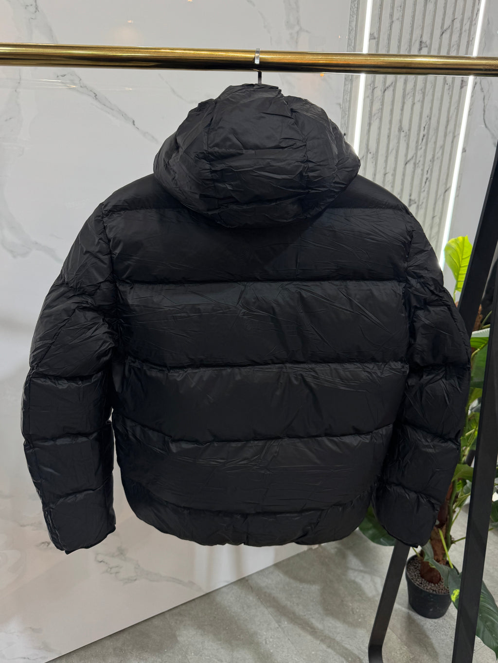 Glossy Hooded Puffer Jacket – Black - NEW1935