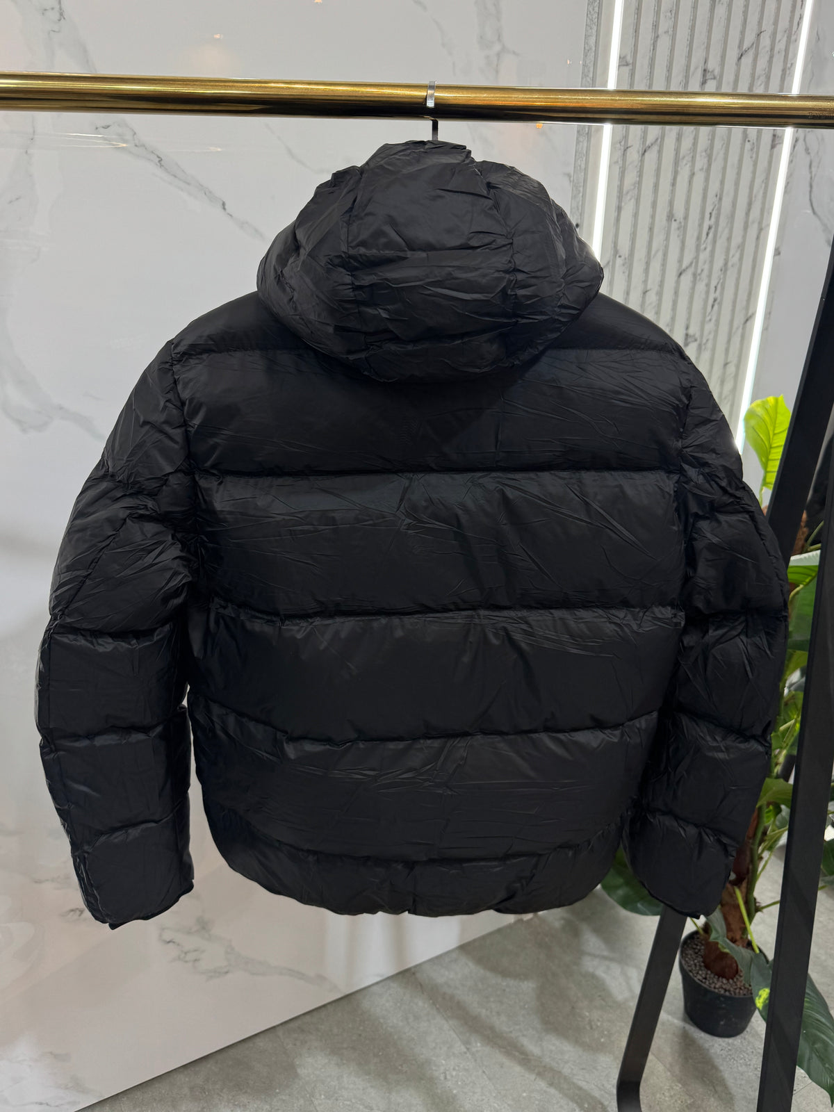 Glossy Hooded Puffer Jacket – Black - NEW1935