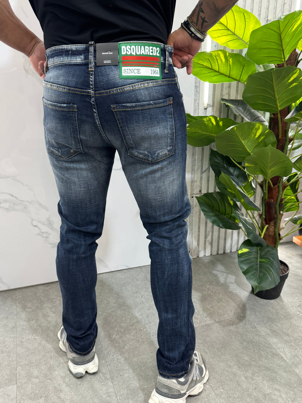 Skater Jean Green Patch Denim – Dark Wash - NEW1889