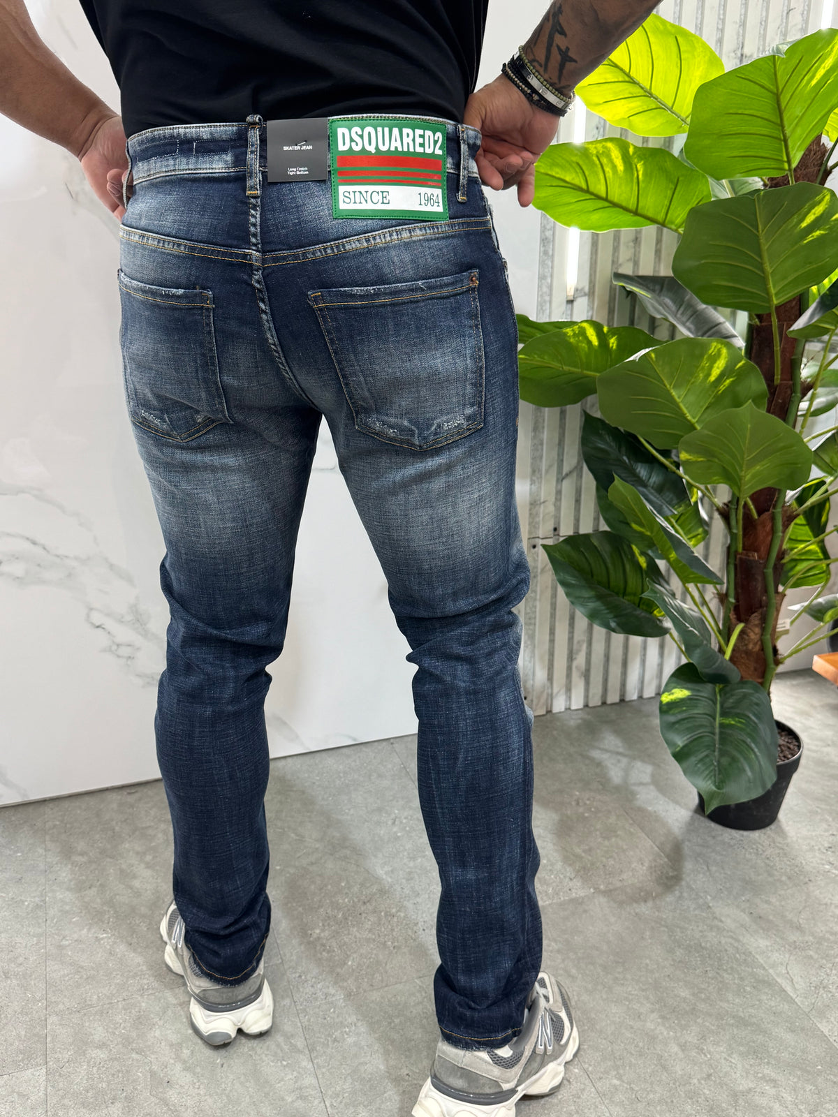 Skater Jean Green Patch Denim – Dark Wash - NEW1889