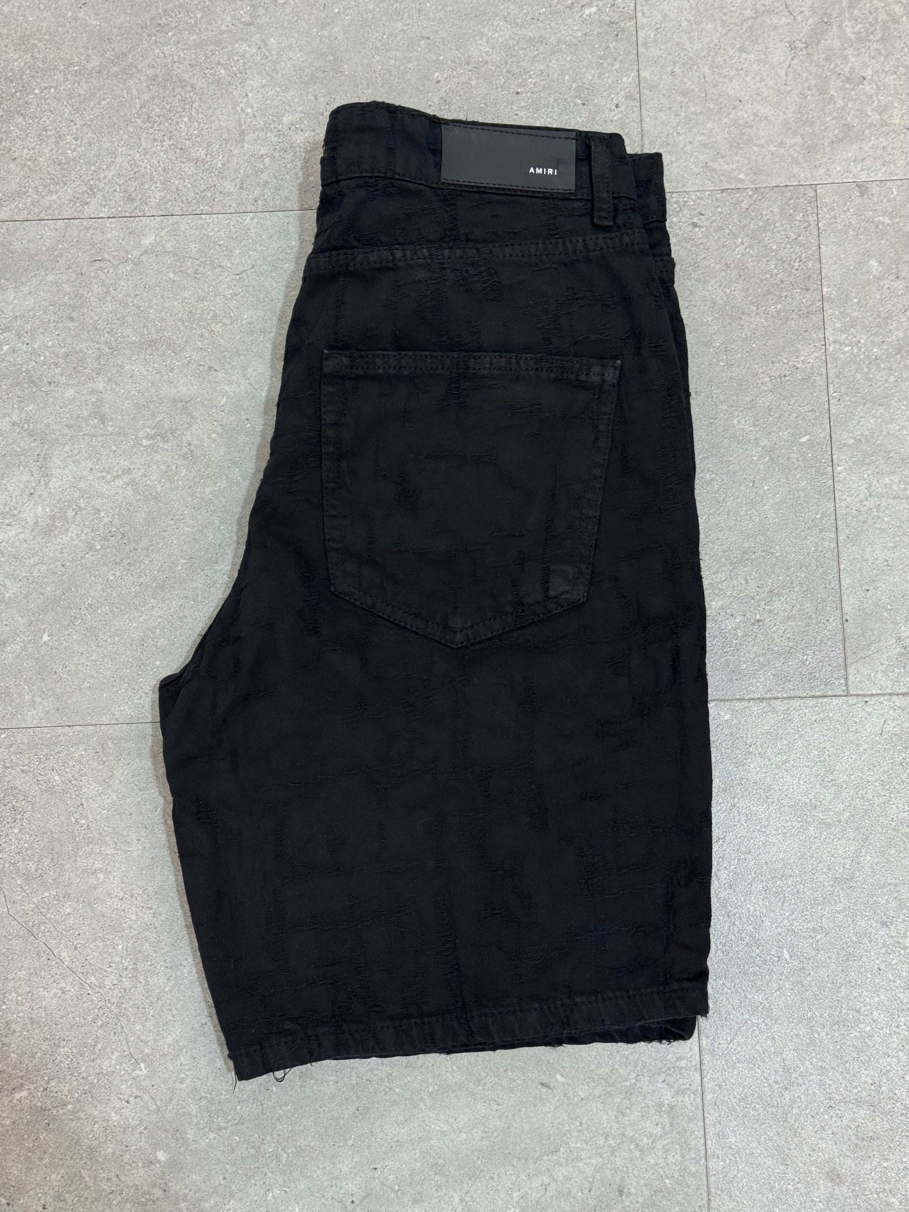 AMIRI Textured Emblem Denim Shorts – Black - NEW1783