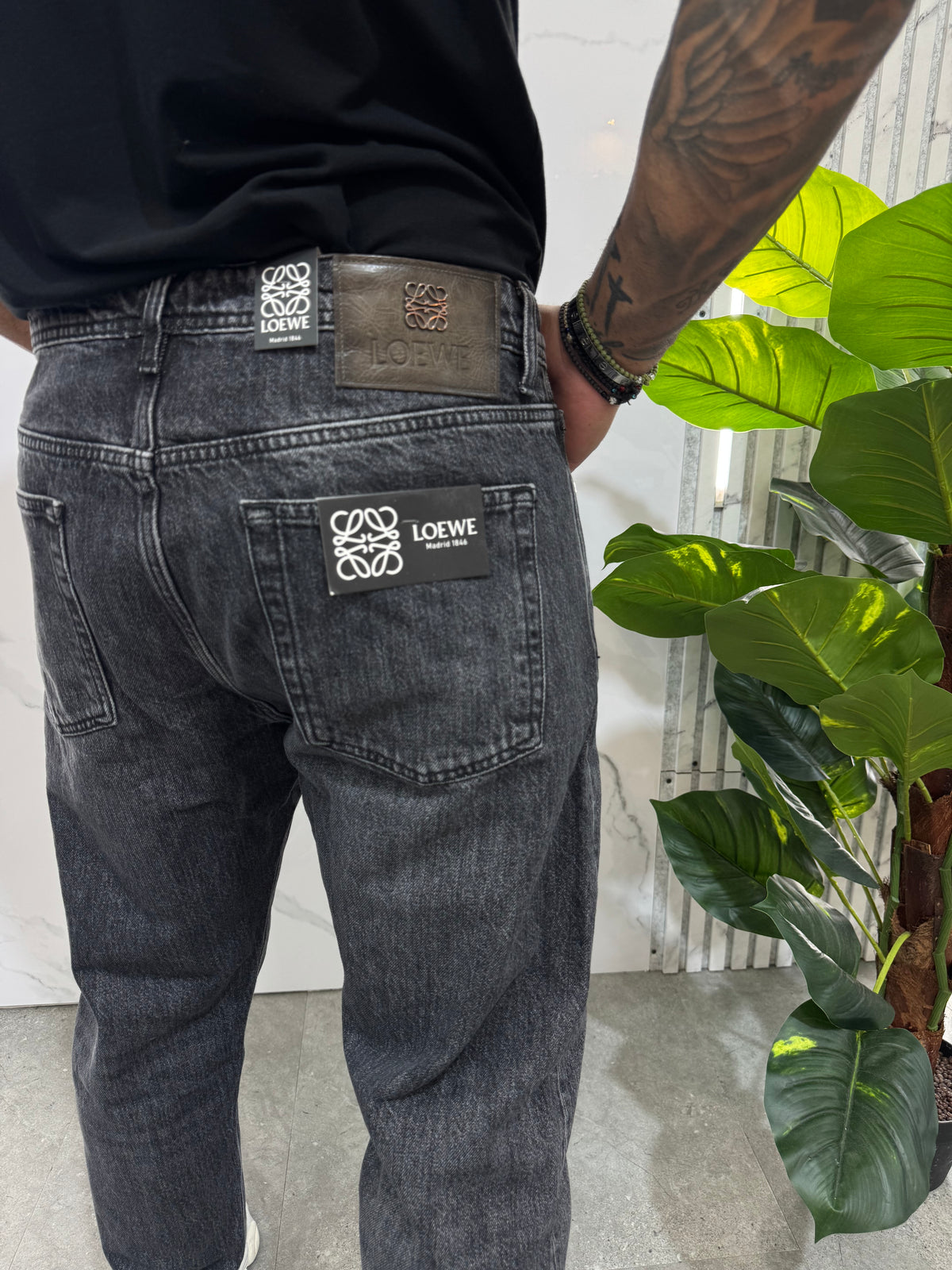 Loewe Anagram Leather Patch Denim – Washed Grey - NEW1891
