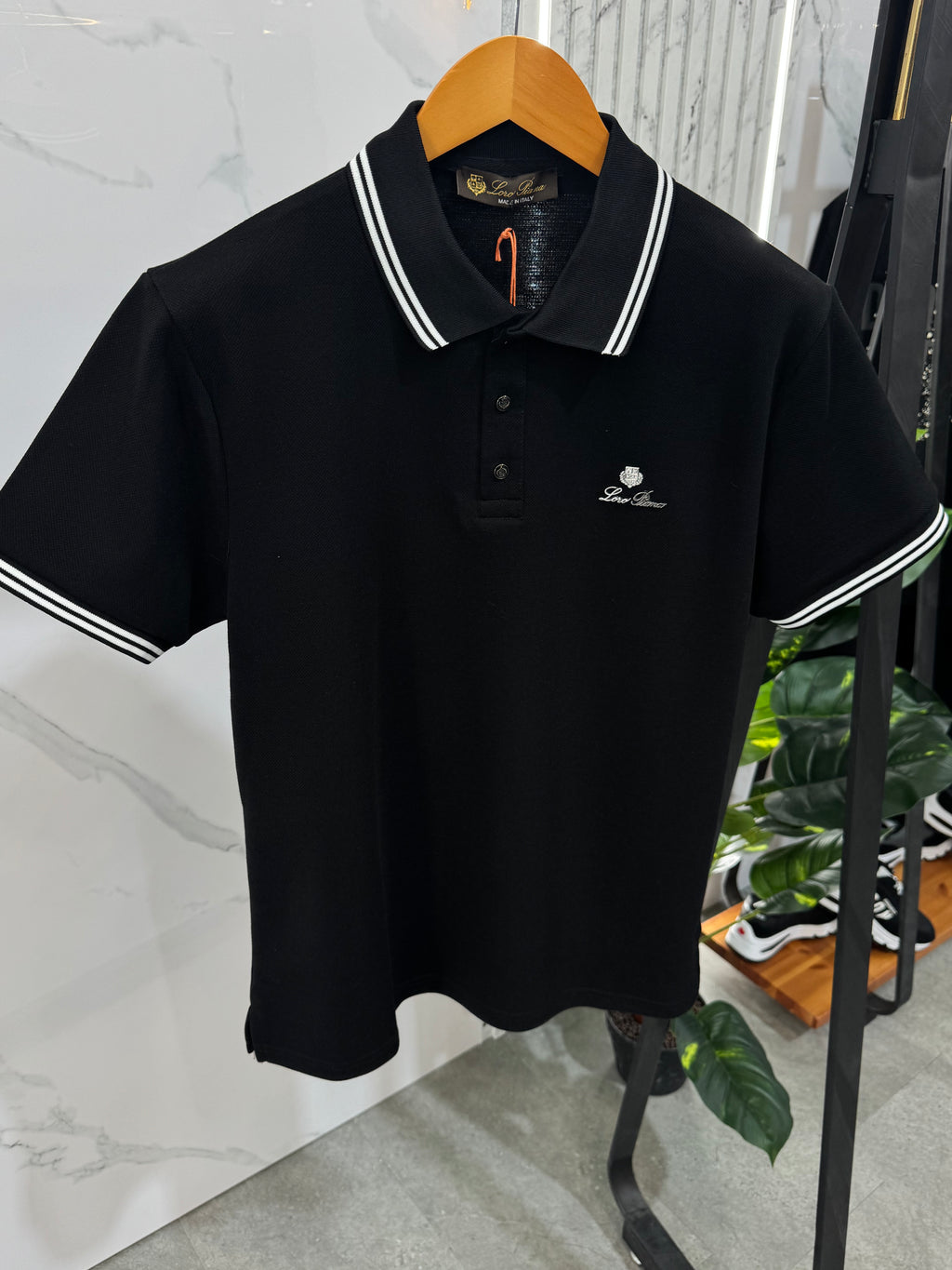 Loro Piana Polo Ανδρικό "Contrast Stripe" - Black - NEW1680