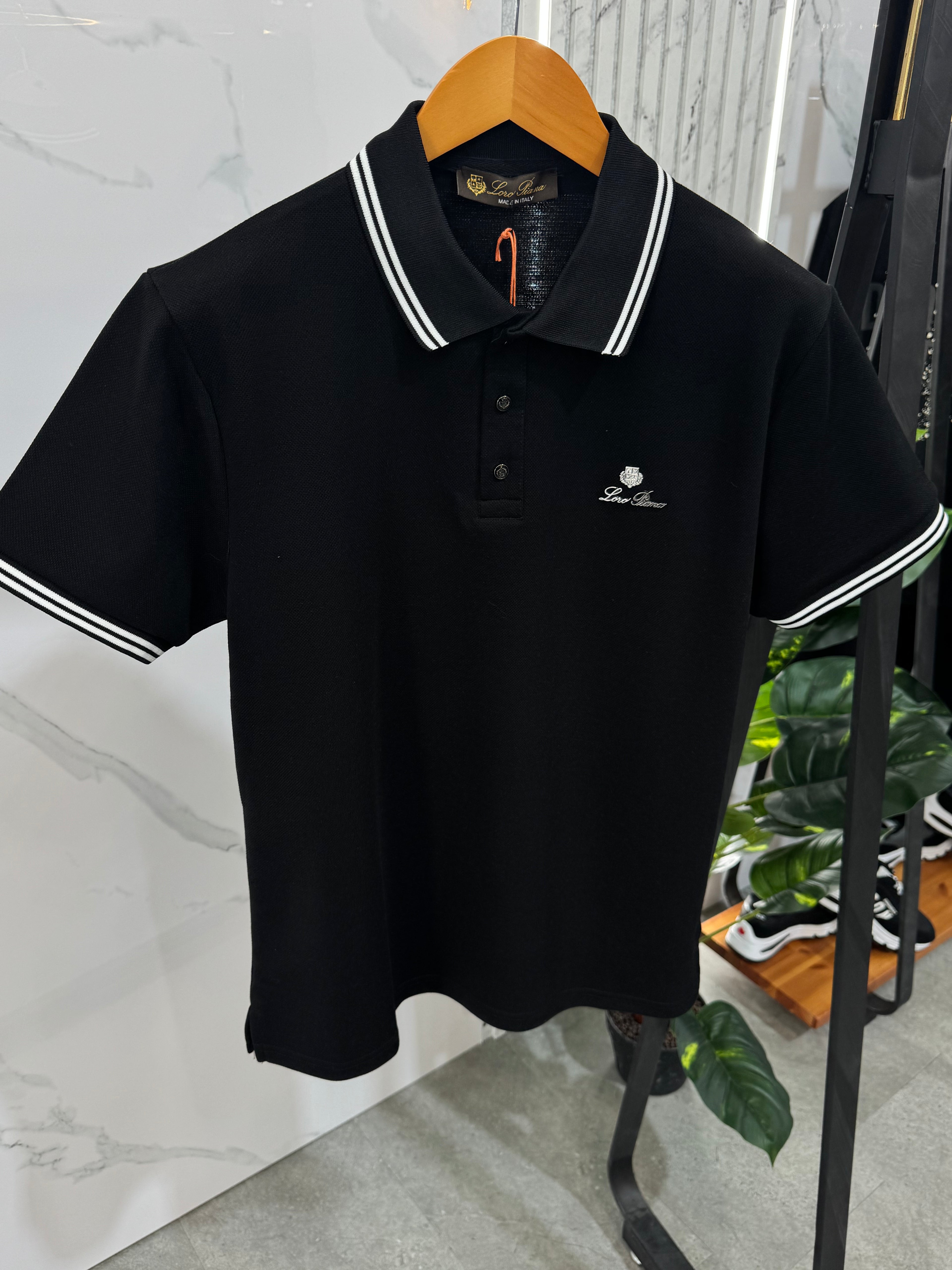 Loro Piana Polo Ανδρικό "Contrast Stripe" - Black - NEW1680