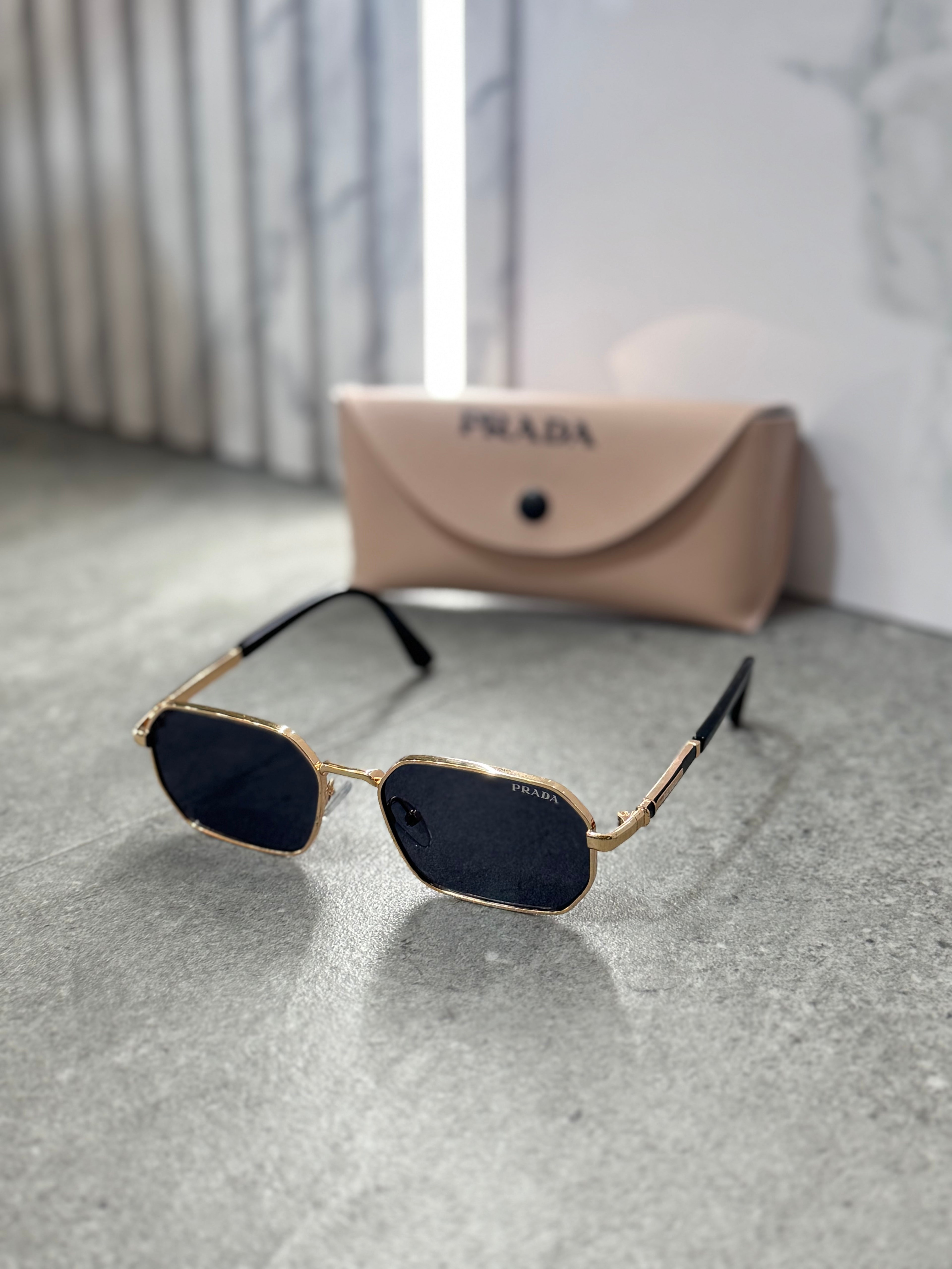 PRADA Octagon Metal Sunglasses – Gold / Dark Grey NEW1799