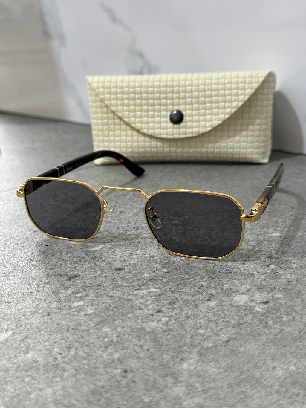 PERSOL Hexagonal Metal Frame Sunglasses – Gold / Tortoise - NEW1901