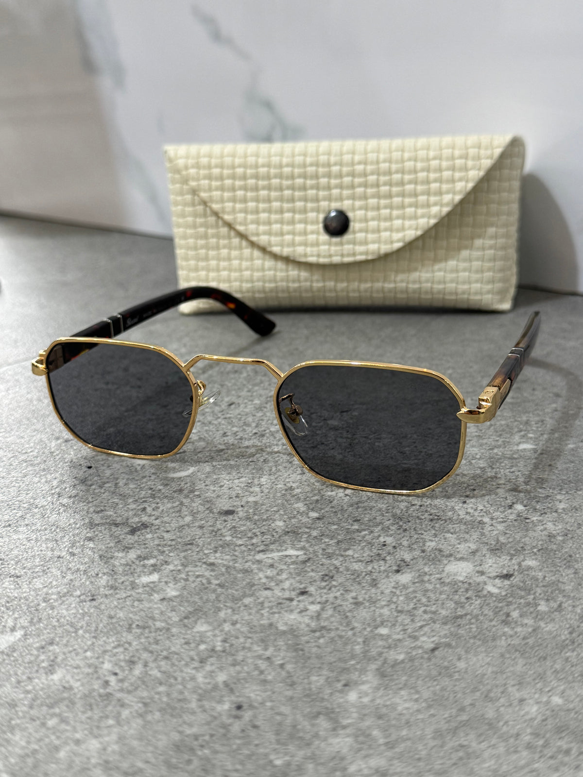PERSOL Hexagonal Metal Frame Sunglasses – Gold / Tortoise - NEW1901