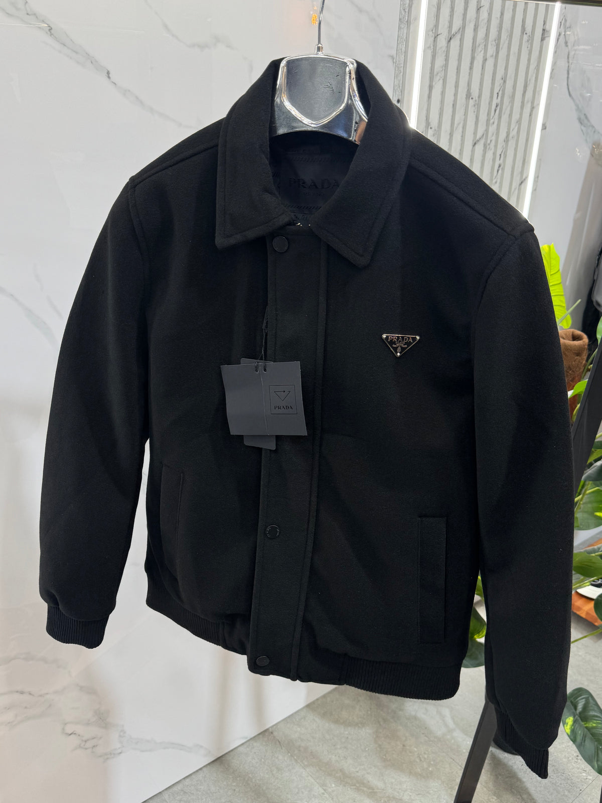 PRADA Enamelled Triangle Logo Harrington Jacket – Black - NEW1933