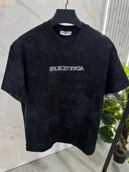 BALENCIAGA Acid-Wash Mirrored Logo T-Shirt – Black - NEW1919