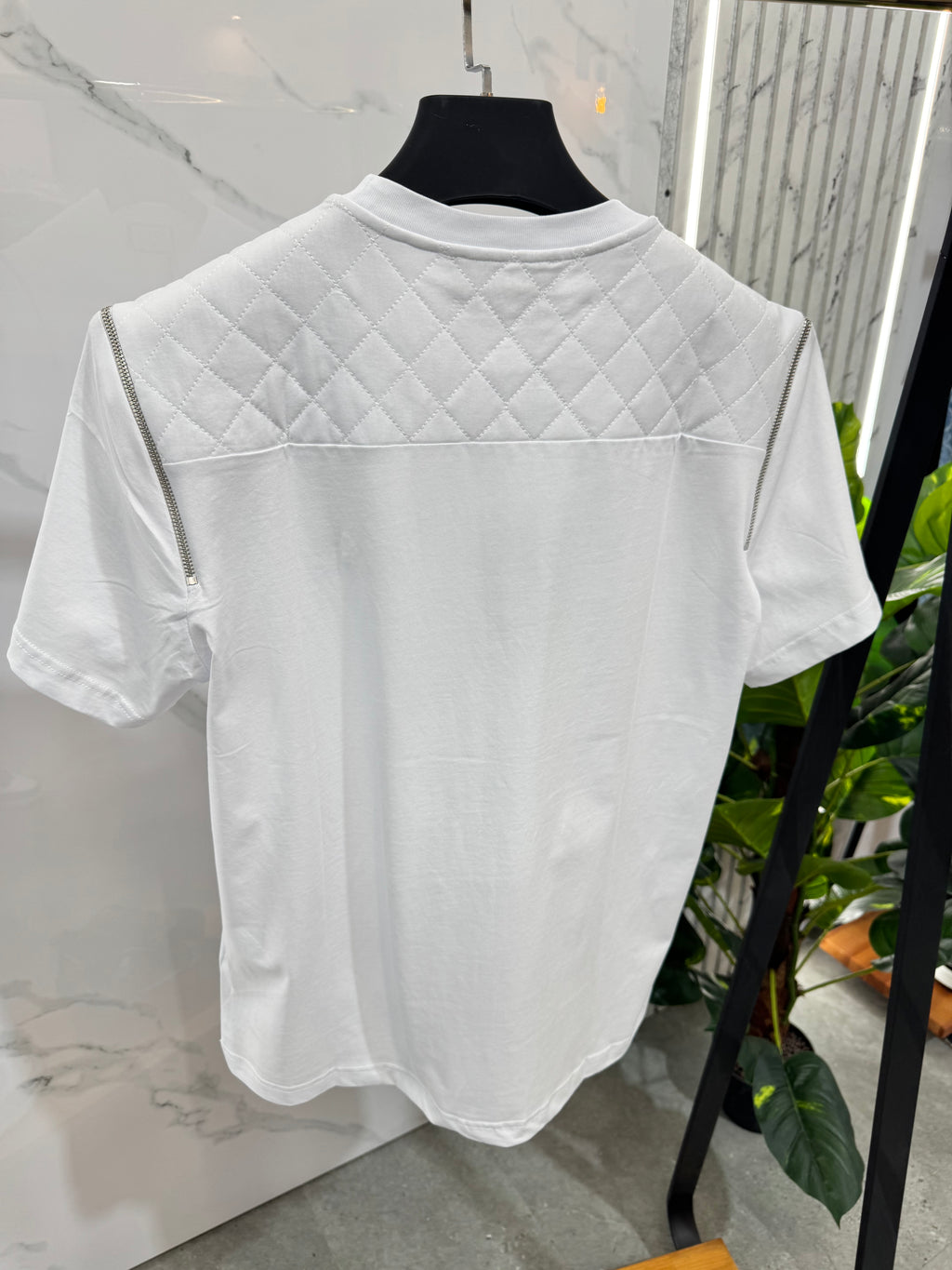 PHILIPP PLEIN Quilted Shoulder Zipper T-Shirt – White - NEW1763