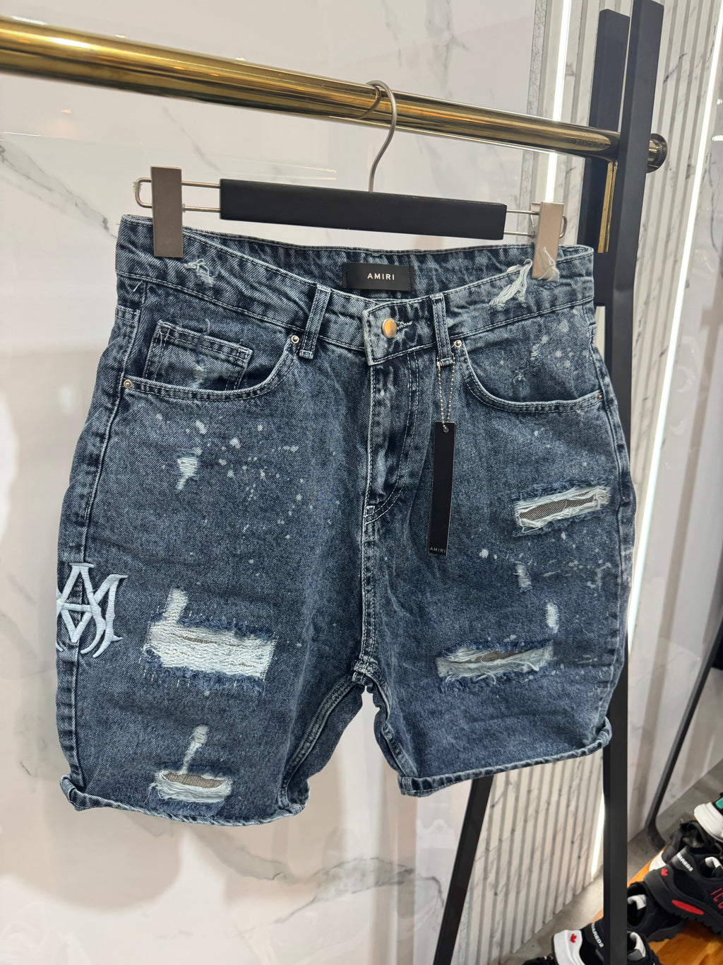 Amiri Distressed Denim Shorts - Blue Indigo - NEW1574