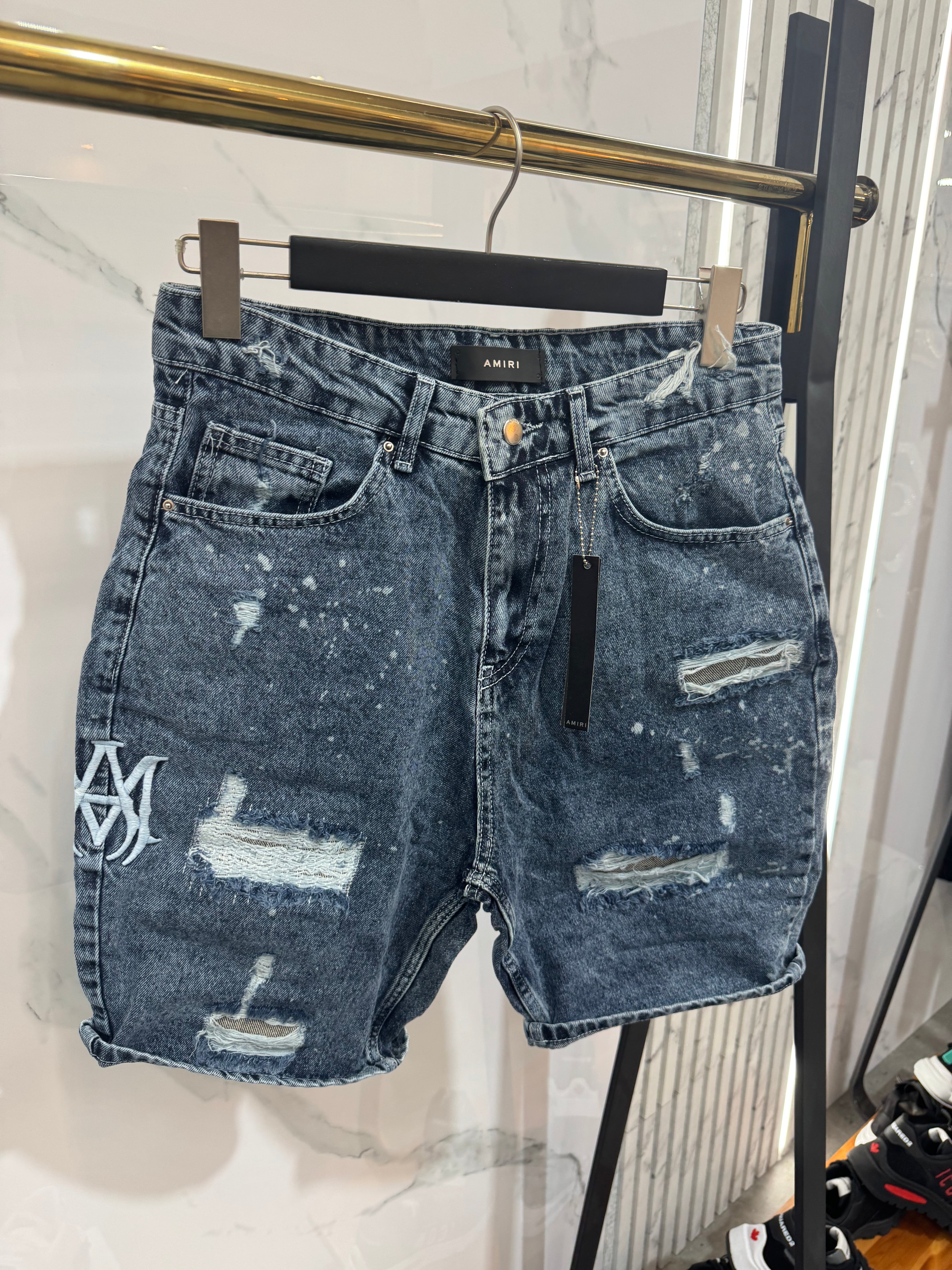 Amiri Distressed Denim Shorts - Blue Indigo - NEW1574