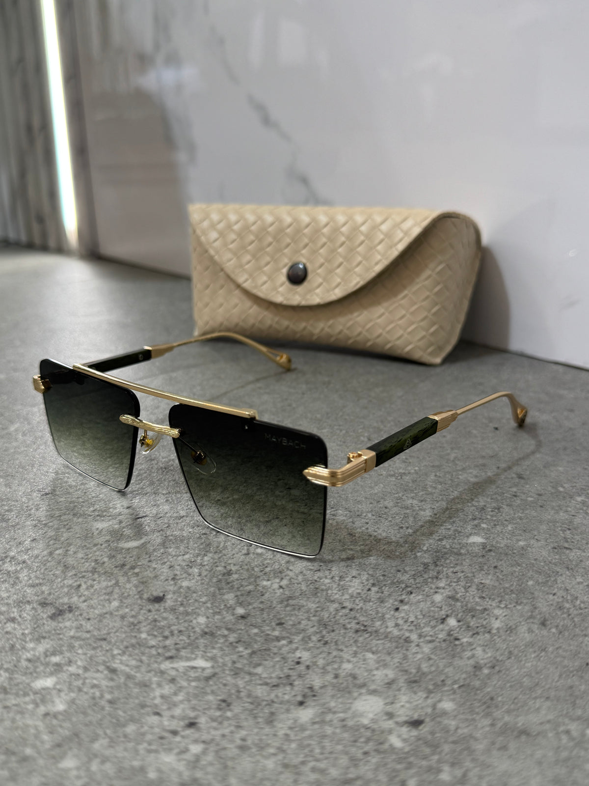 MAYBACH Double Bridge Rimless Sunglasses – Gold / Gradient Grey - NEW1903